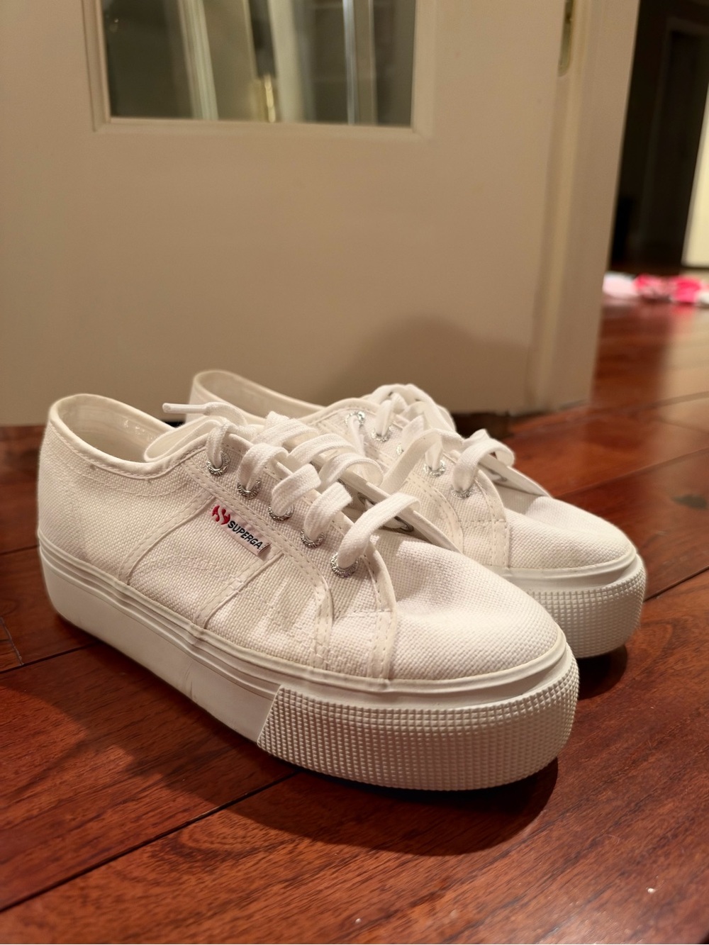 Superga White Canvas Platform Sneakers for Women